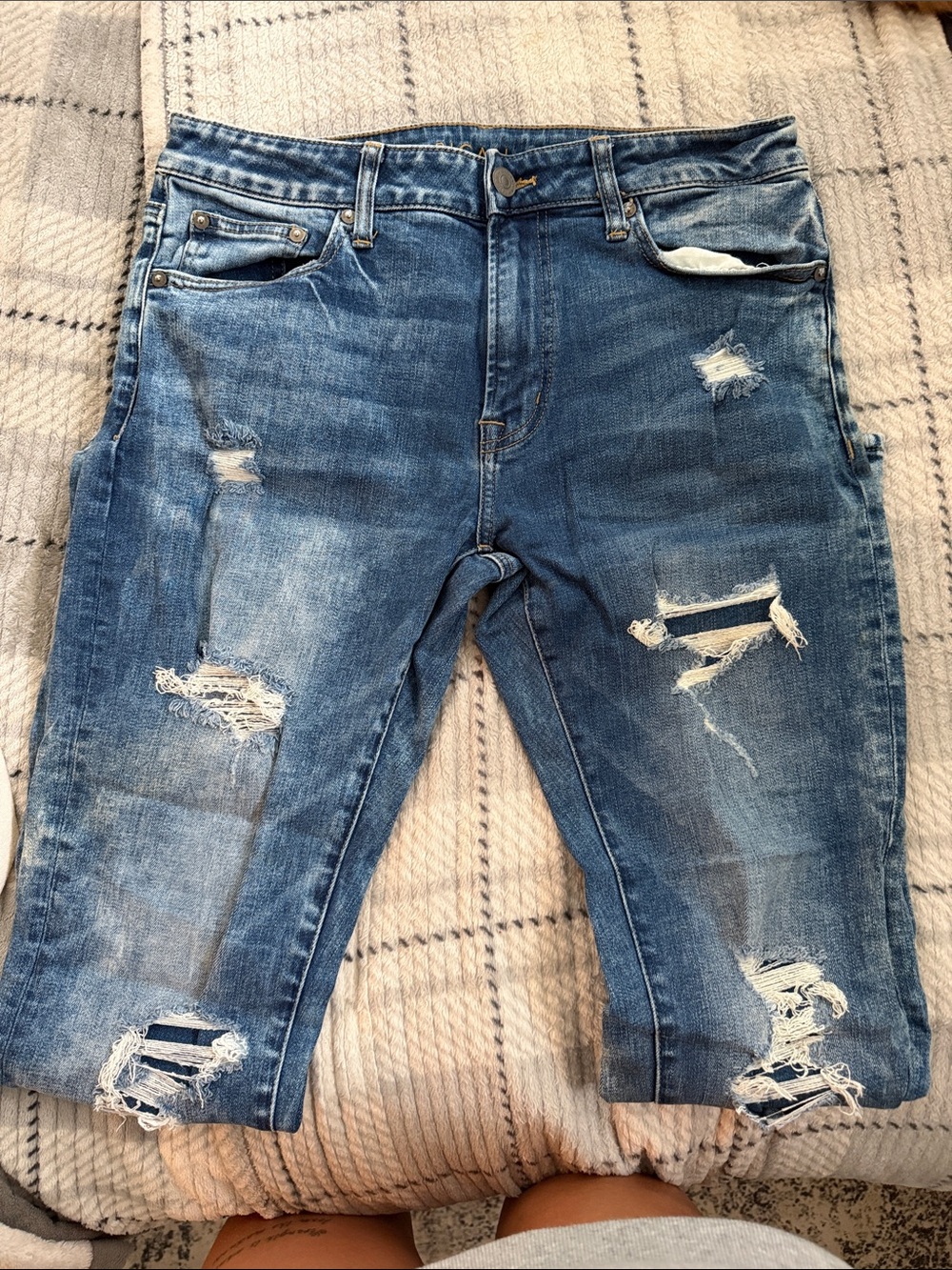 American Eagle Outfitters Distressed Blue Slim Straight Jeans